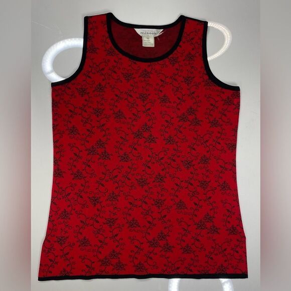 Misook All Over Floral Print Tank Top Women Medium Red Sleeveless - Picture 1 of 6